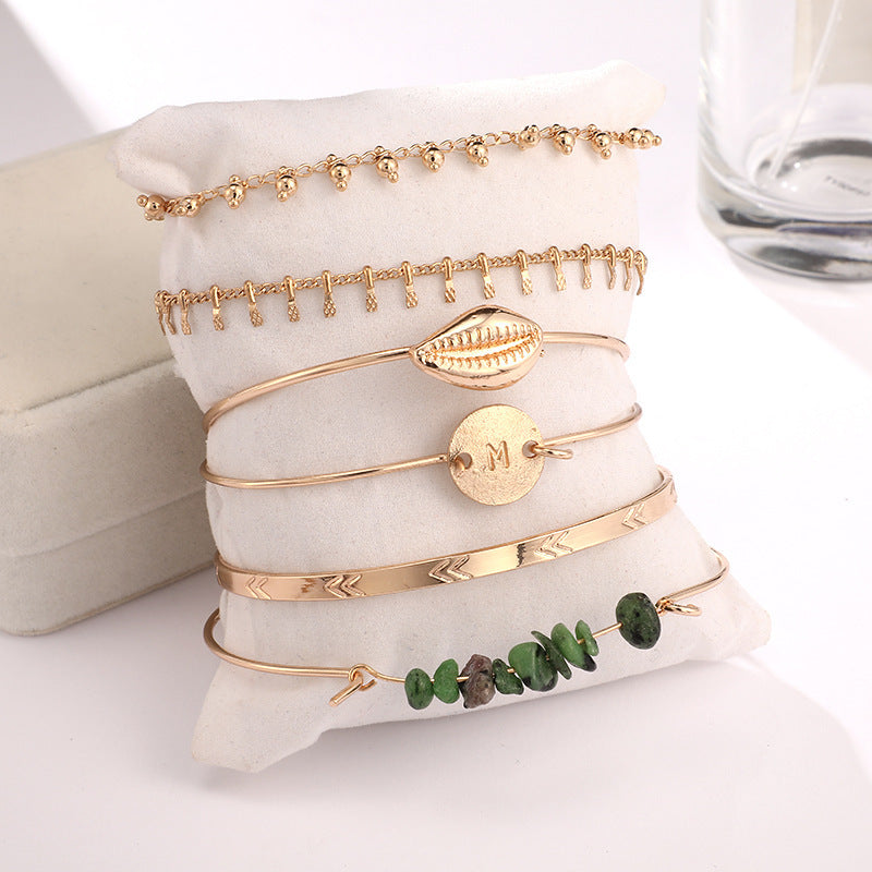 6 sets of alloy disc shell gravel bracelet